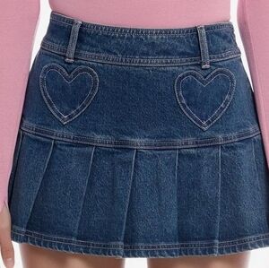 Sweet Society Heart Patch Pleated Denim Skirt-Junior Size-XS